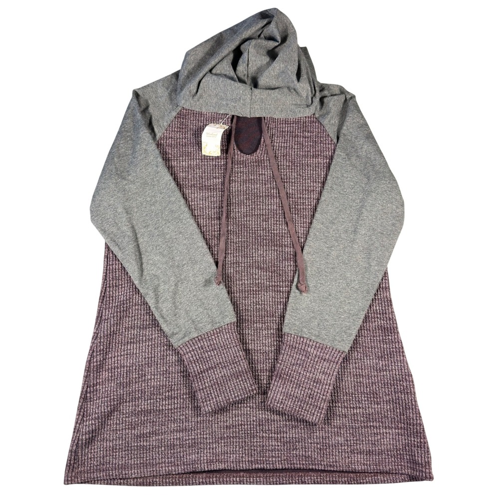Weekend Suzanne Betro Burgundy Charcoal Ribbed Hoodie L U8602355 Colorblock New